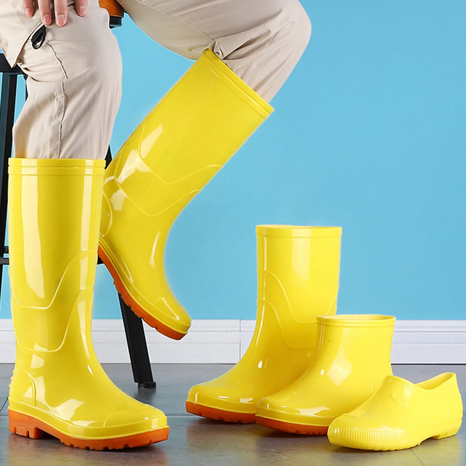 Yellow Rain Boots For Men Women Shoes Wear-Resistant Outdoor Garden Water Shoes Working Boots Comfort Non-Slip Fishing Shoes