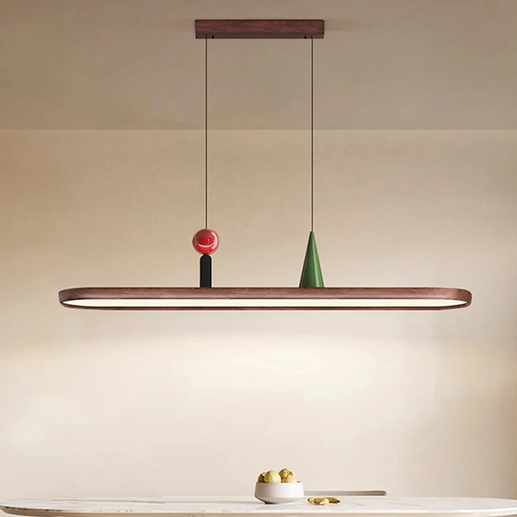 

Walnut Grain Long Dining Room Chandelier LED Full Spectrum Three Color Stepless Intelligent Voice Dimming Living Room Chandelier