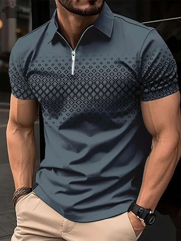 Men Polo Zipper Polo Shirt Solid Golf Tops Daily Outdoor Tees Business Casual Style Shirts Loose Oversized Men T-Shirt Clothing