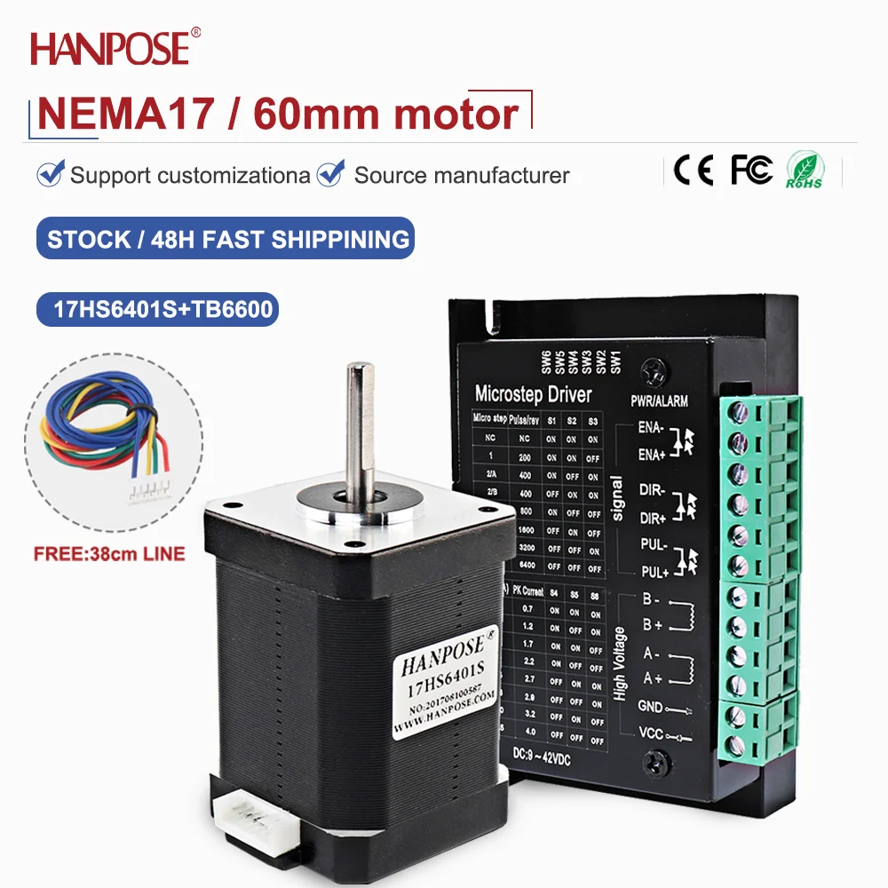 

NEMA17 17HS6401S + TB6600 KIT шаговый двигатель 1,8 В 4,1 А двухфазный четырехпроводной аксессуар для 3D-печати производитель двигателей прямые продажи