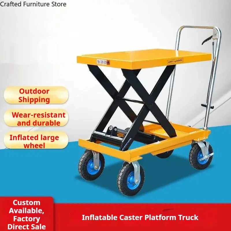 Rubber Inflated Lift Trolley Large Wheels Manual Lift Trolley Hydraulic Commercial Furniture Carrello Di Sollevamento ZY60TC