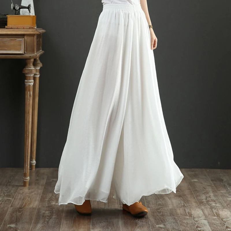 Chic Wide Leg Pants Zen Dancewear Ancient Style Yoga Pants Chinese Zen Meditation Clothes White Pants Ladies Casual Trousers
