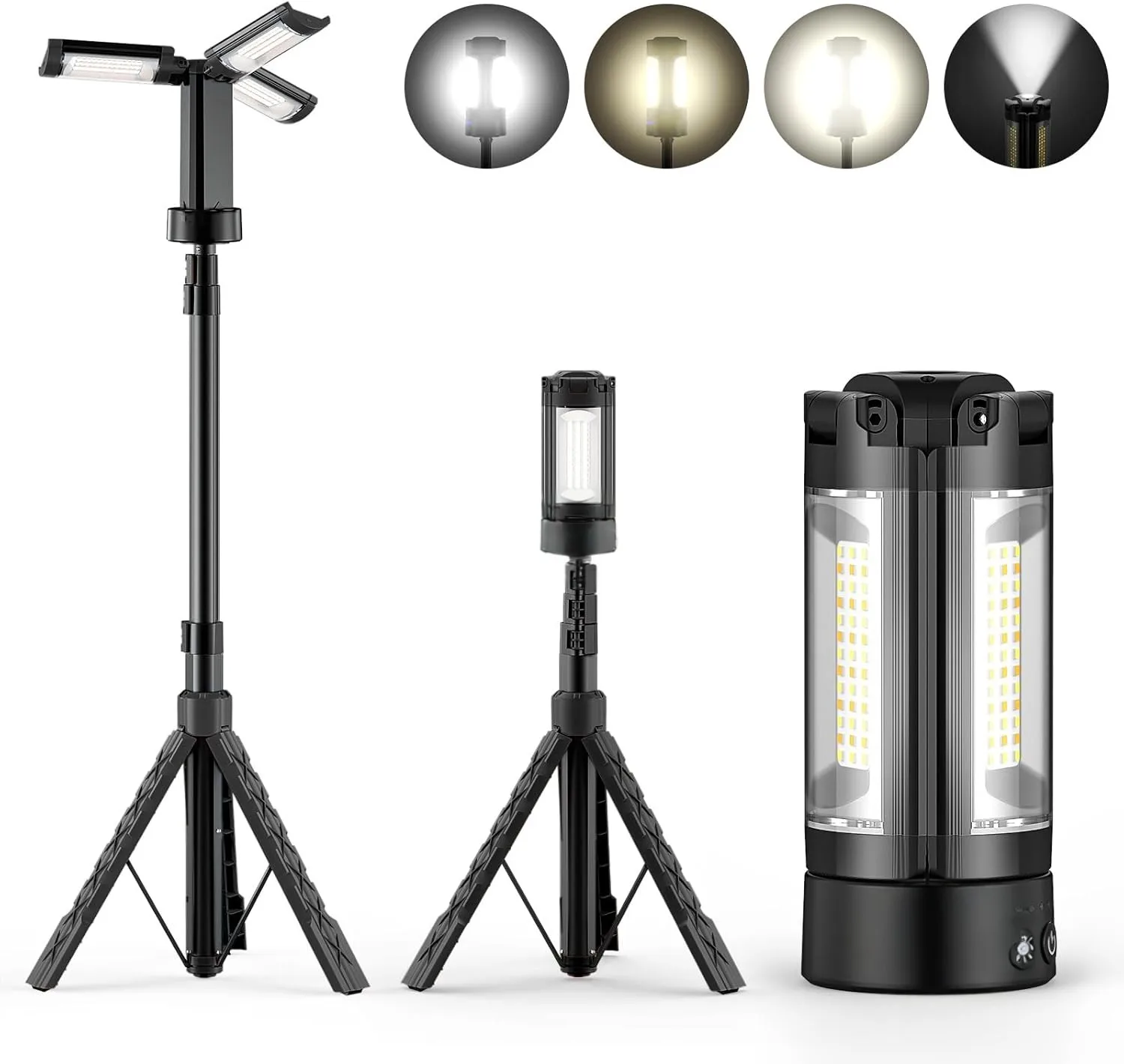 

Черный индивидуальный портативный перезаряжаемый светодиодный рабочий фонарь 9000 мАч, максимальная регулировка яркости 4500 люмен, максимальная высота 2,2 м, подставка для кемпинга