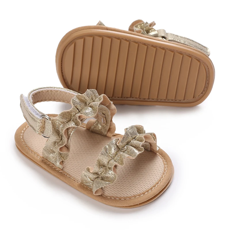 صنادل للفتيات الصغيرات بعقدة على شكل فيونكة مكشكشة ونعل ناعم ممتاز مضاد للانزلاق مفتوح من الأمام يسمح بمرور الهواء للصيف في الهواء الطلق أحذية مشاية أولى صنادل للأطفال #3