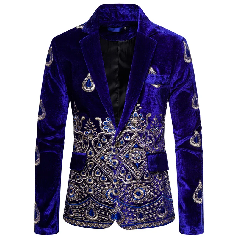 

Ele Briti Court Sle Embroidered Floral Men's Casual Large Size Velvet Suit Jaet Velvet Outerwear Host Performance C...