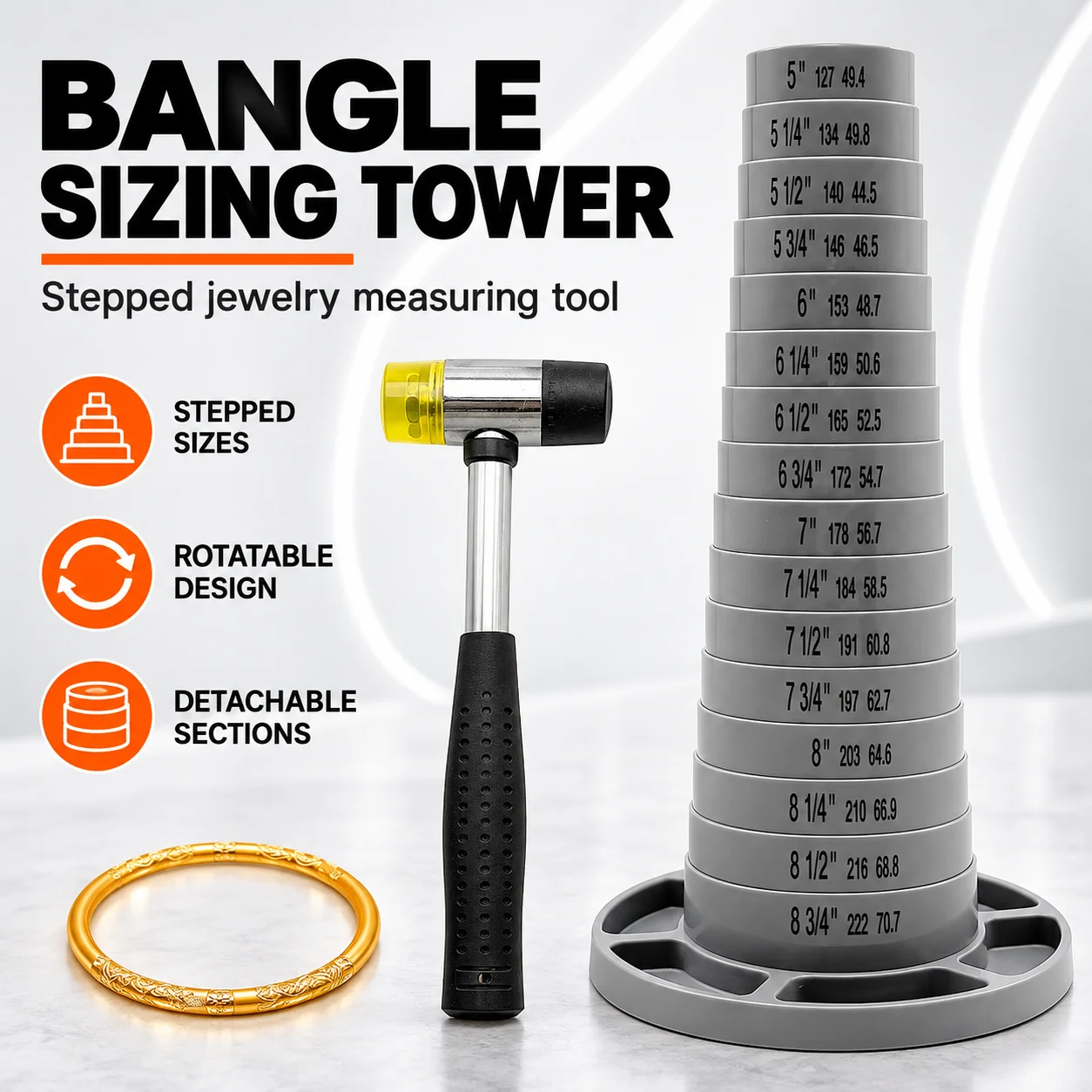 Bracelet Sizer Measuring Tool 6 Section Display Stand with Size Markings 5-9 Inch for DIY Jewelry Making and Bead Storage