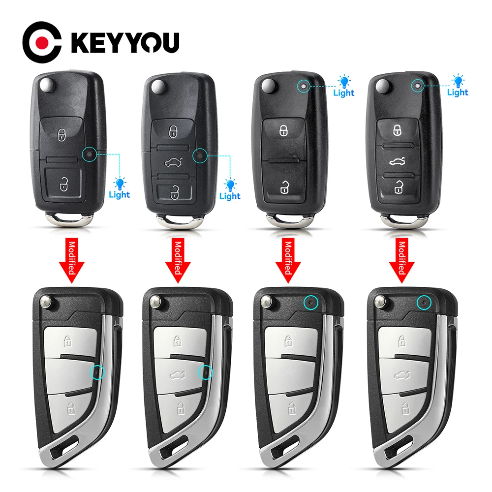 KEYYOU Car Key Case Shell For Vw B5 For Volkswagen Beetle Caddy Passat Golf Jetta Polo Scirocco Tiguan Touran Skoda Seat Housing