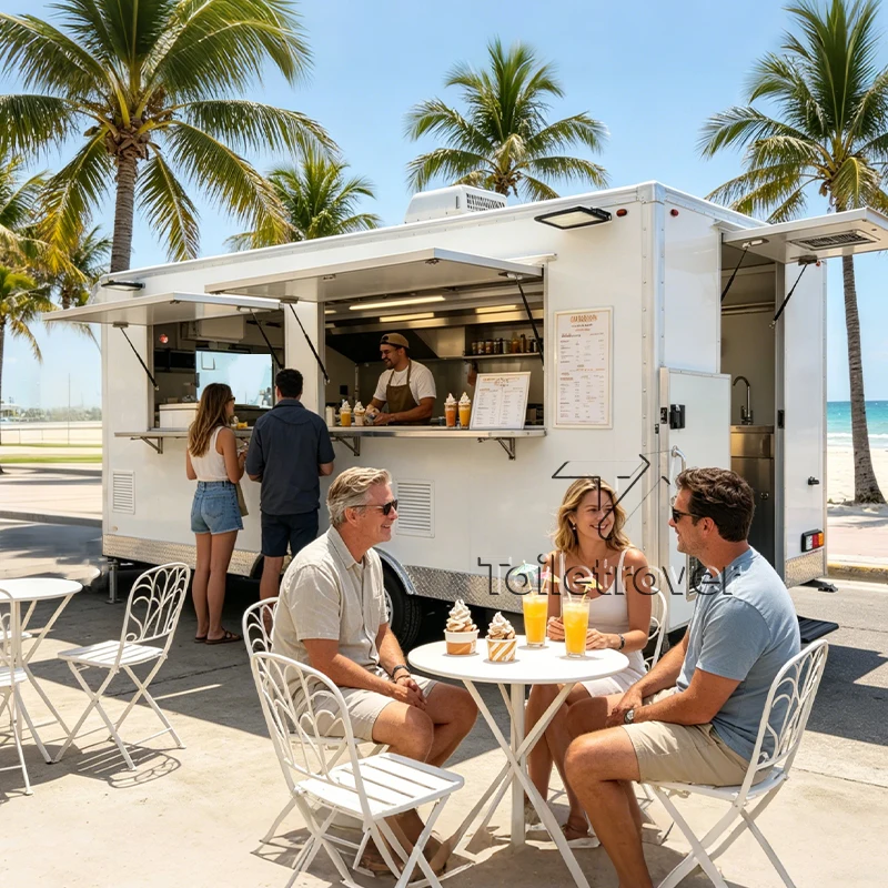 

Vintage Medium Ice Cream Food Truck Trailer Outdoor Street Mobile Food Trailer Fast Food Truck with Full Kitchen