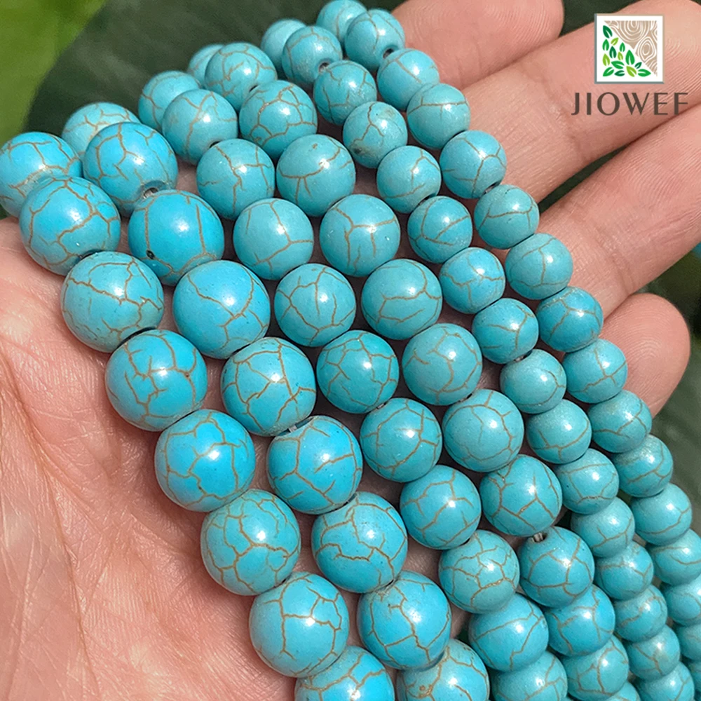 Yellow Stripe Blue Turquoises Round Loose Beads 4/6/8/10/12mm DIY Bracelet Earrings Synthetic Stone for Jewelry Making 15''