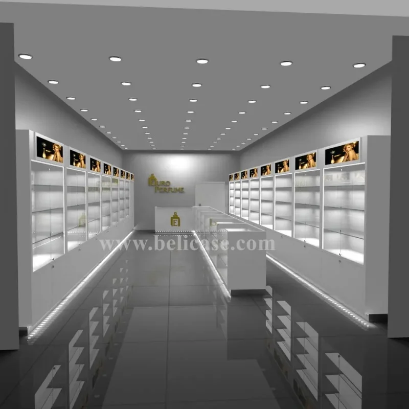 Custom, Custom Parfum Winkel Meubels Parfum Opbergkast Modern Design Glazen Parfum Vitrine Kast Met Led Ligh