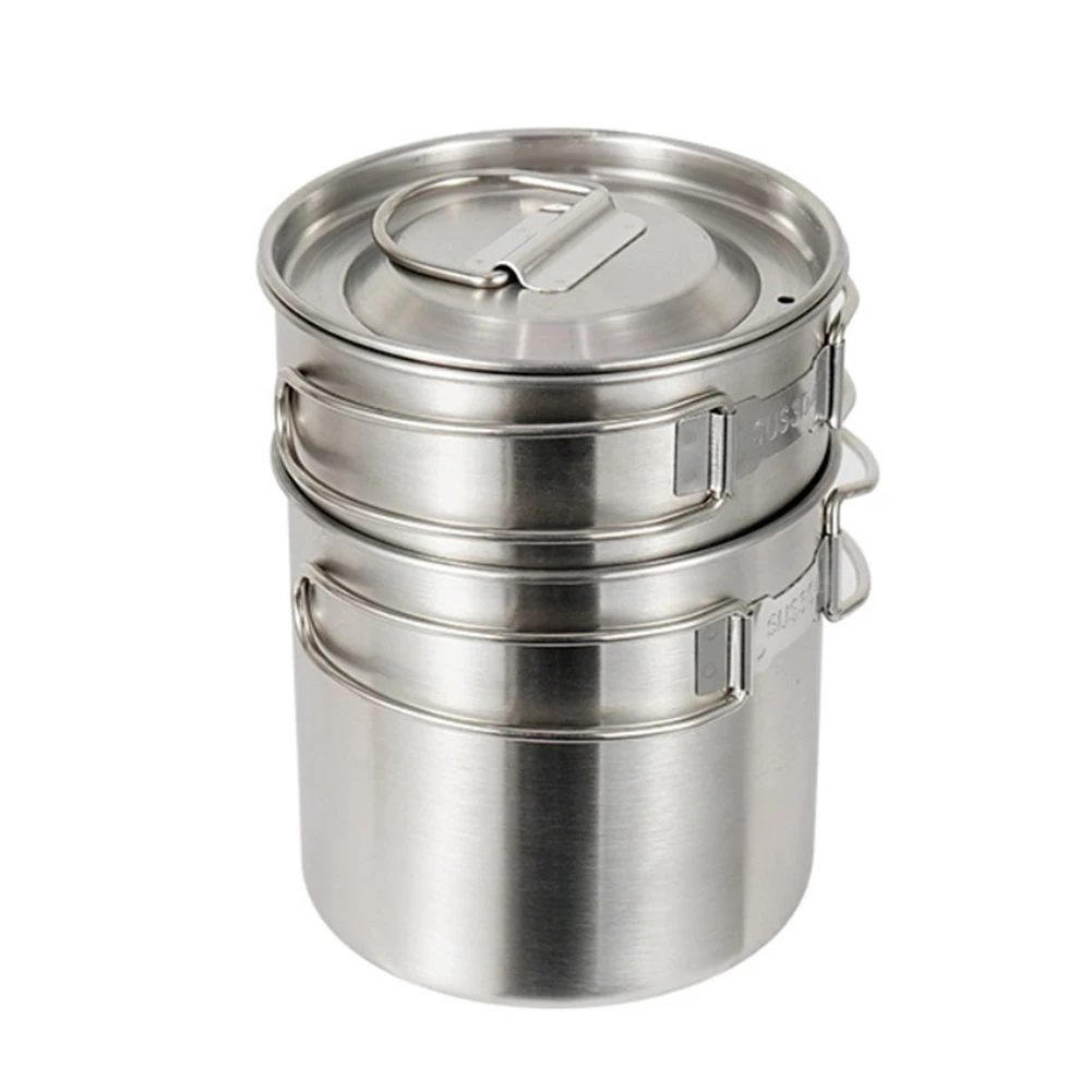 

Foldable 304 stainless steel two-piece camping pot set designed for travel mountain climbing and outdoor cooking
