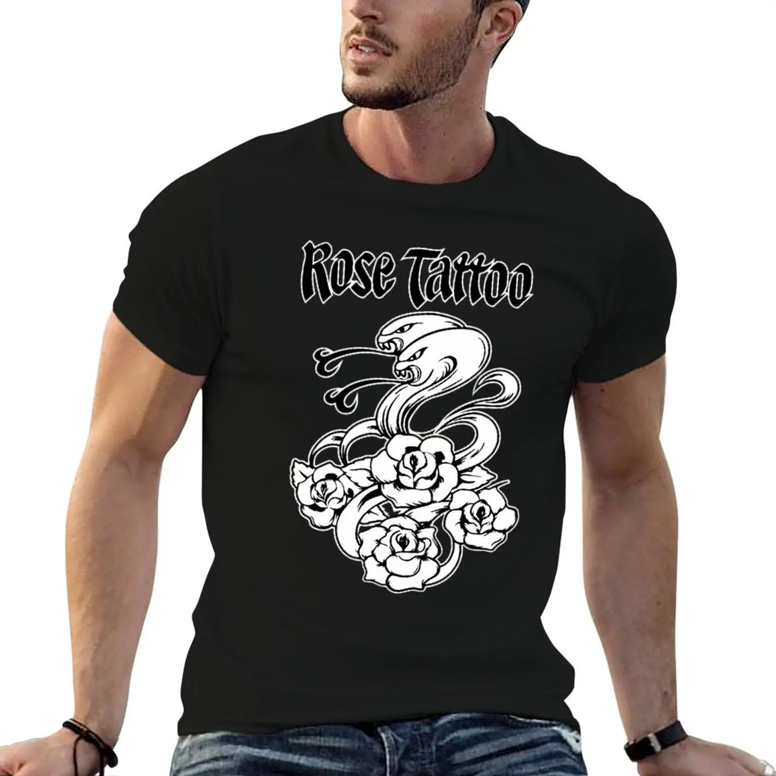 

tour rock n roll rose tattoo band T-Shirt graphic t shirts for man man t shirts graphic T-Shirt