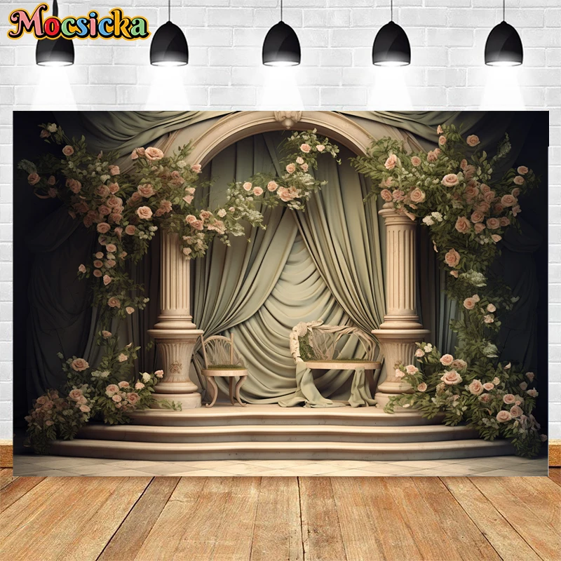 Mocsicka-Vintage Palace Arch Backdrop, Fotografia, Arte Maternidade, Retrato, Decoração do casamento, Studio Photo Background, Banner, Adulto