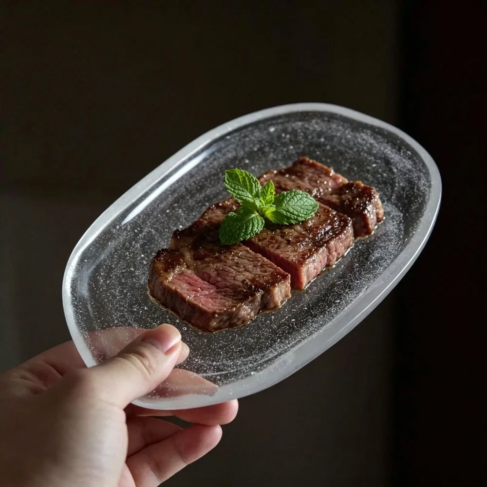 Sushi Dish Oval Shape Glass Dessert Dish Heat-resistant Exquisite Snack Fruit Dish Transparent Spit Bone Plate Party