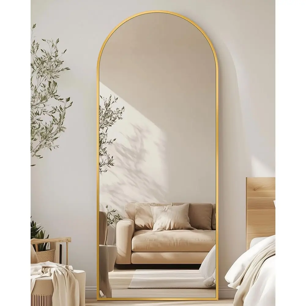 56 Arched Gold Metal Floor Mirror for Bedroom or Living Room, Freestanding/Wall Mount/Leaning