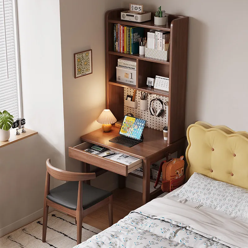 Mini all-solid wood desk bookshelf integrated table household bedroom computer desk small apartment