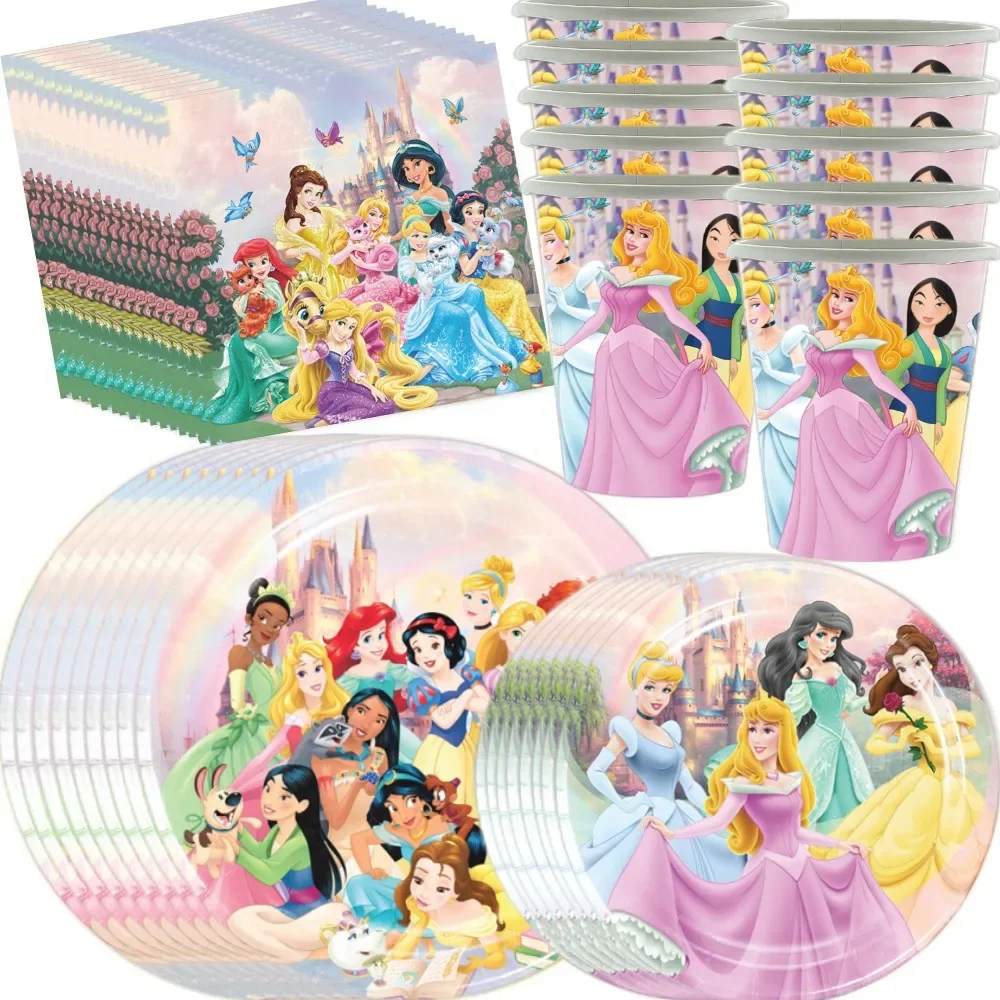 

Princess Girls Birthday Party Decorations Cinderella Rapunzel Tableware Set Baby Shower Belle Snow White Party Supplies