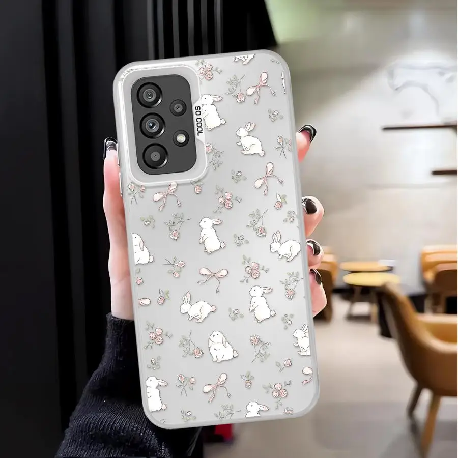 Back Phone Cover Case for Samsung Galaxy A56 A06 A07 A03 A51 A52 A54 A72 A50 A04 A05 A71 A10 A20 Pink Bow And Rabbit