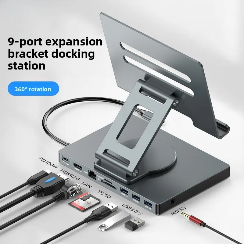 Type-c docking station 4k60hz gigabit network port usb3.2 converter mobile phone tablet rotating bracket docking station