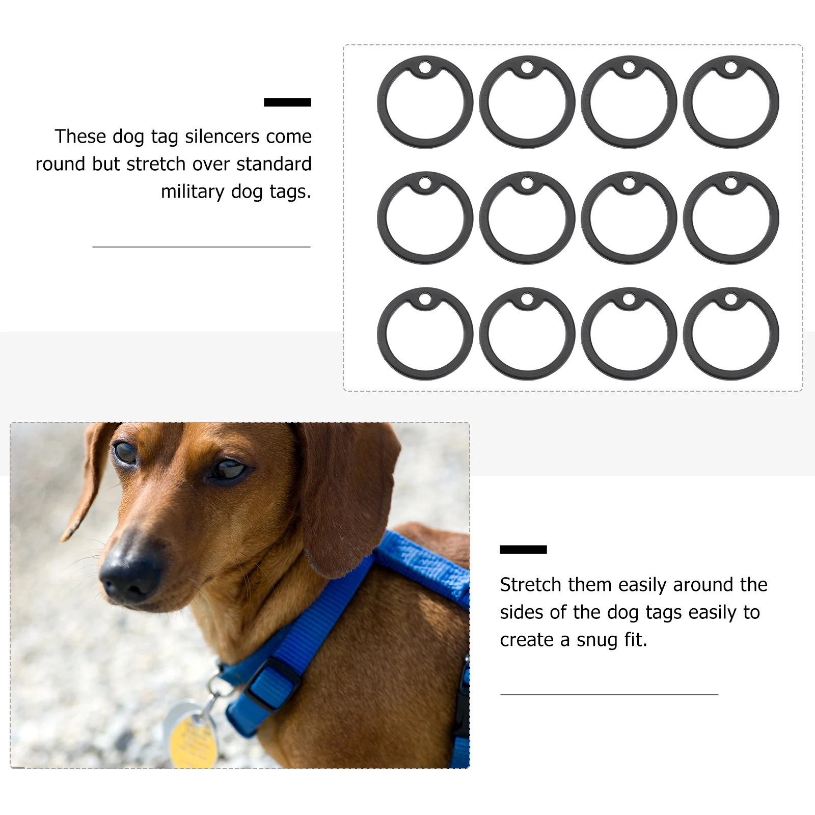 

12pcs Dog Tag Silencers Black Silicone Rubber Identity Card Sound Silence Circle Pet Tags Service Protect Edges