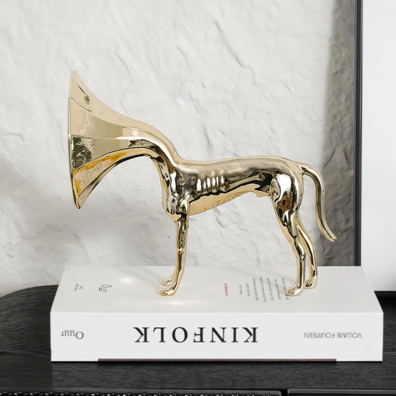 High End Niche Art Electroplating Corner Dog Living Room Light Luxury Open Grid Wine Cabinet Living Room Home Decoration Statue