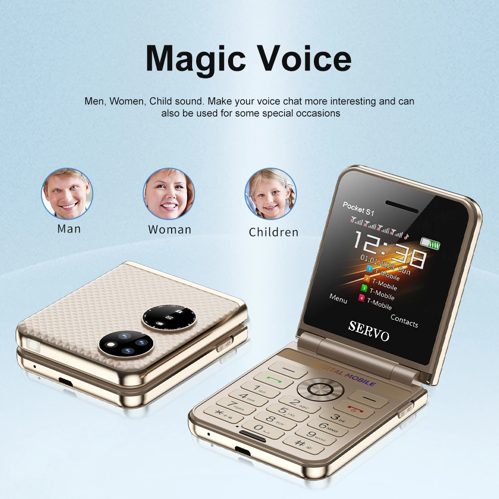 SERVO Pocket S1 Foldable Mobile Phone 2G GSM Call Recording FM Radio Torch Magic Voice Blacklist Clamshell Phones 4 SIM Standby