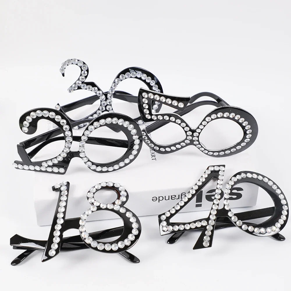 1Pcs Diamond Birthday 18/20/21/30/40/50/60/80th Years Old Eyeglasses Gift Photo Props for Happy Birthday Party Favors Decoration