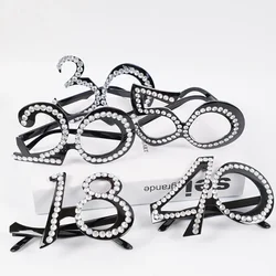 1Pcs Diamond Birthday 18/20/21/30/40/50/60/80th Years Old Eyeglasses Gift Photo Props for Happy Birthday Party Favors Decoration