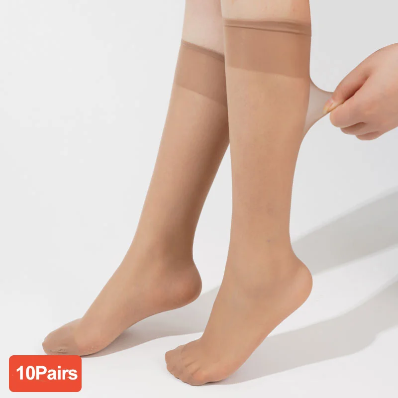 10 Pairs Women Ultra-thin Nylon Stockings Transparent Elasticity Ladies Knee Socks Summer Long Socks for Girls Stocking