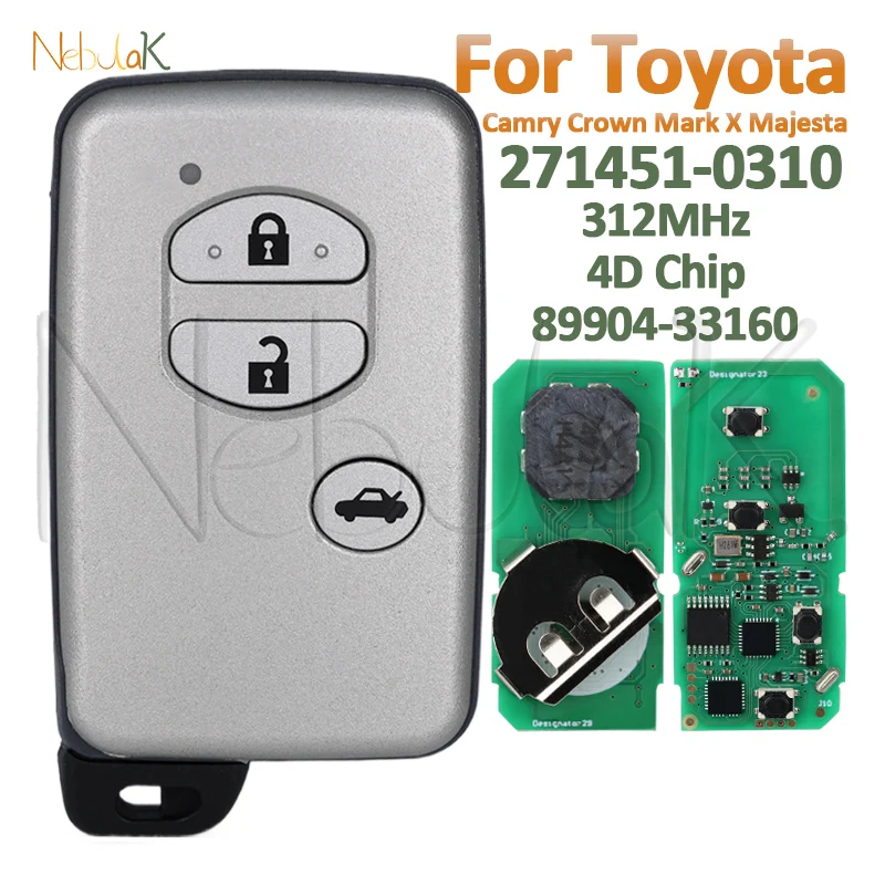 Remote Car Smart Key For Toyota Camry Crown Mark X Majesta Japanese Import 2005-2010 Keyless Go Fob 312Mhz 4D Chip 271451-0310