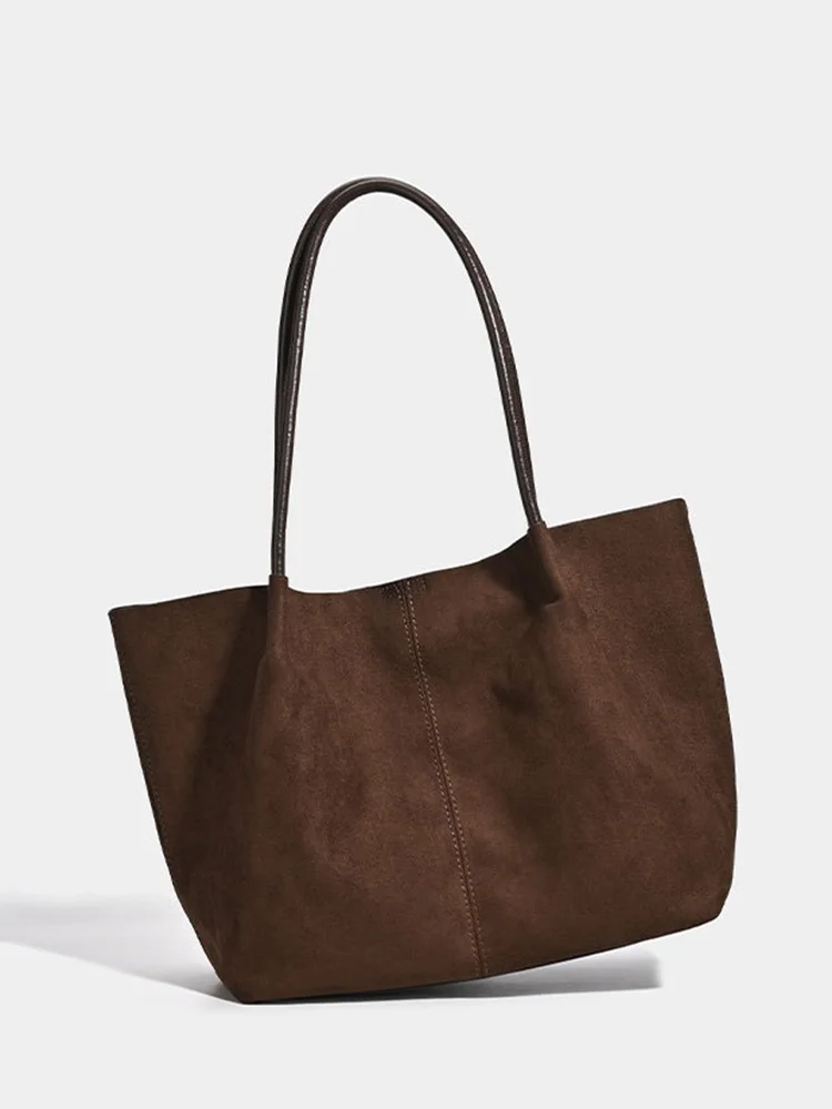 Women's New Retro Suede Frosted Bag Casual Large Luxury Design Commuter High-end Armpit Bag Soft Handle Zipper Closed Tote Bag image 6