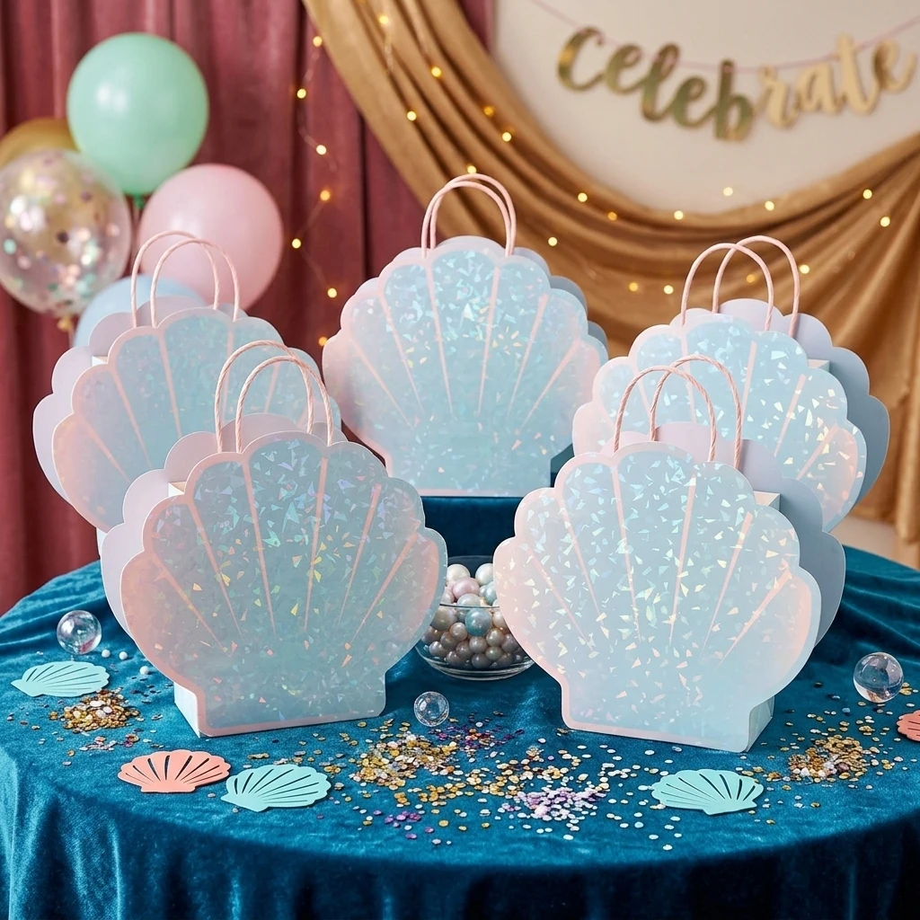 6-24PCS Mermaid Shell Party Favor Bags Paper Candy Goodie Treat for Underwater Ocean Themed Birthday Decoration Picnic Supplies