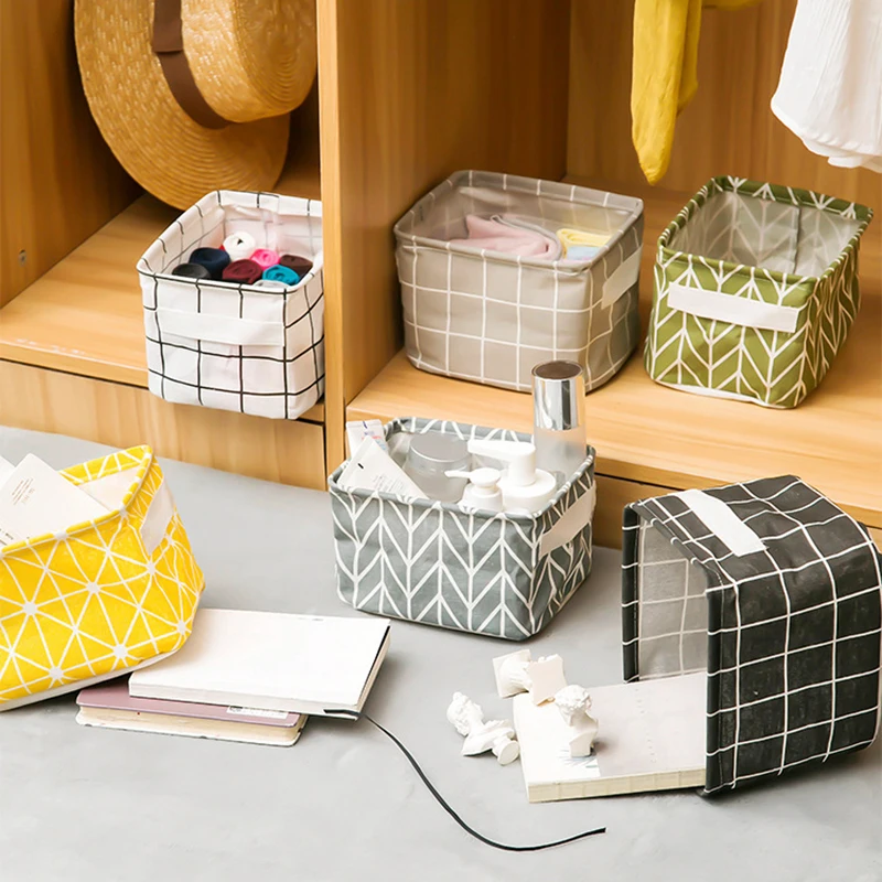 Foldable Fabric Storage Basket Cotton and Linen Desktop Storage Box with Handle Multi-purpose Waterproof Fabric Storage Basket