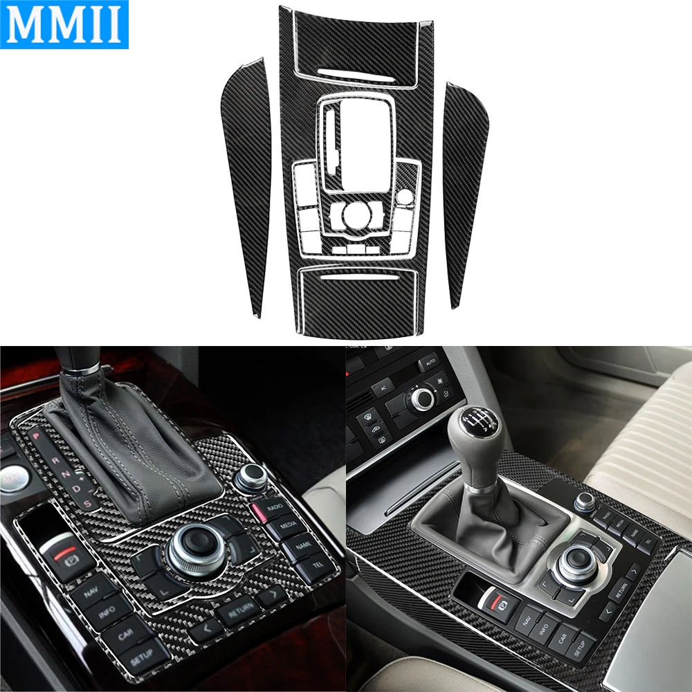 For Audi A6 S6 C6 2005-2011 Real Carbon Fiber Gear Shift Panel Cover Decorative Suit Car Interior Decoration Accessories Sticker