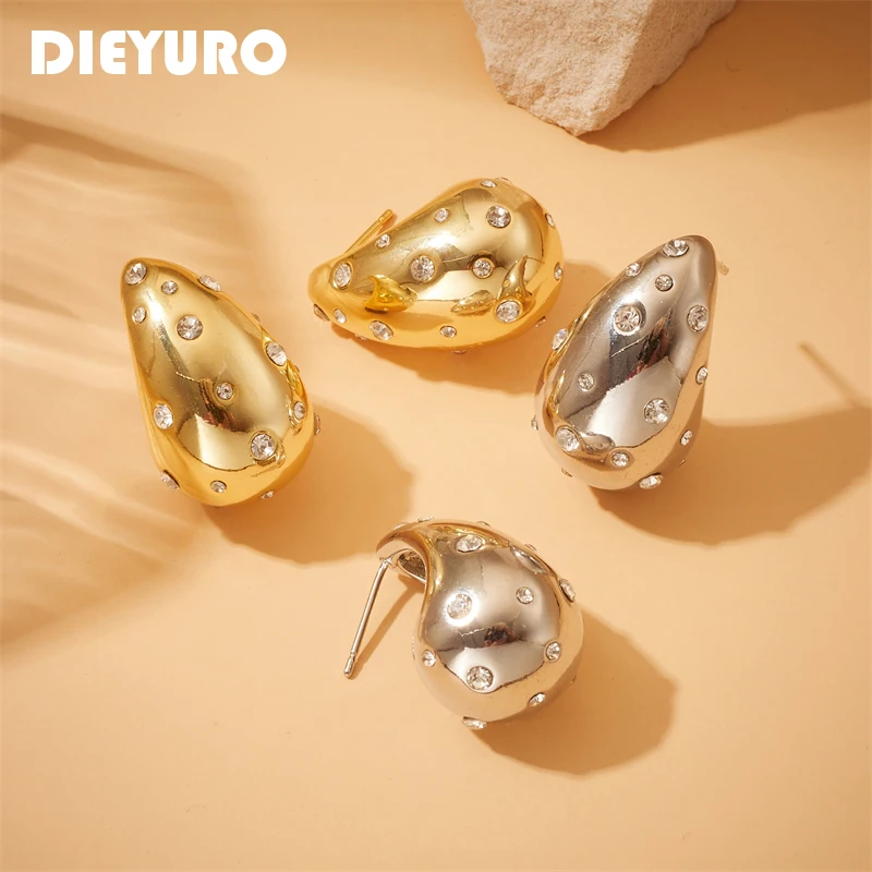 DIEYURO 316L Stainless Steel Gold Silver Color Teardrop Earrings For Women Fashion Waterproof Ear Drop Jewelry Holiday Gift