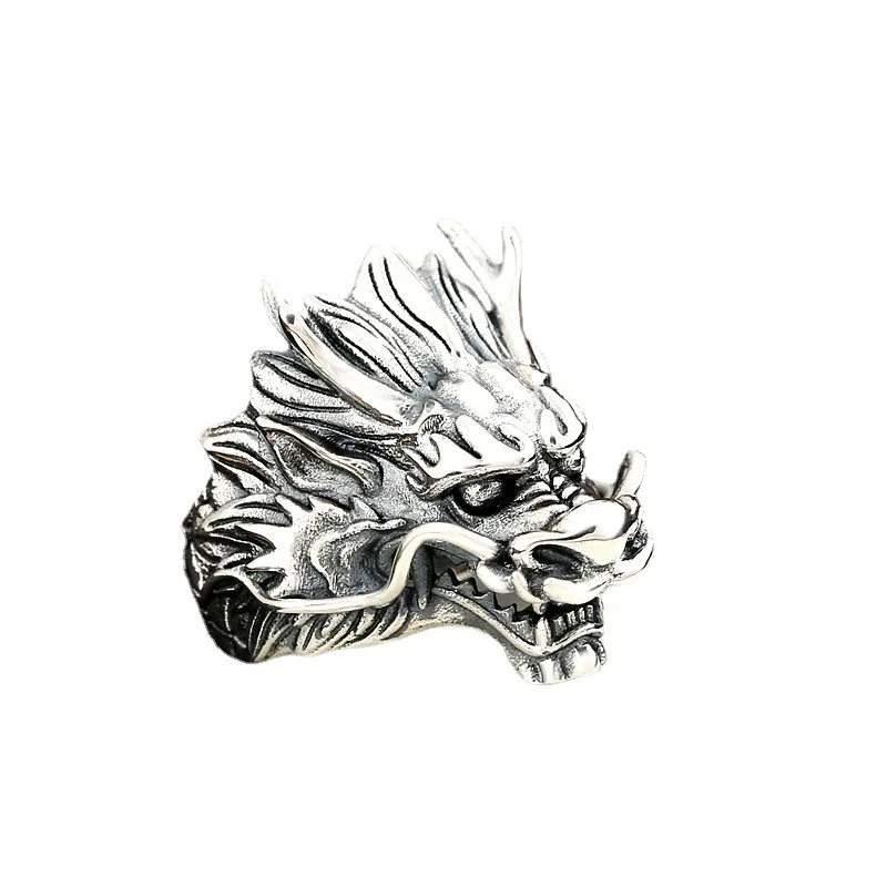 QEENKISS 925 Sterling Silver Vintage Adjustable Dragon Head Rings for Men Wedding Party Birthday Christmas Father Gifts RG6716