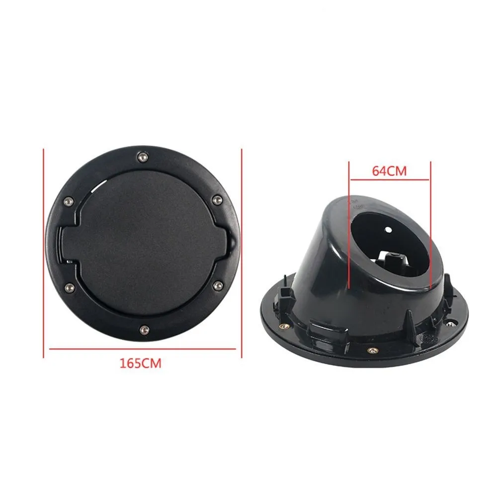 Black Fuel Tank Cap Cover Auto Car Aluminum Alloy ABS Fuel Door Gas Lid Tank Cap Cover Black for Jeep Wrangler JK JKU 2007-2018