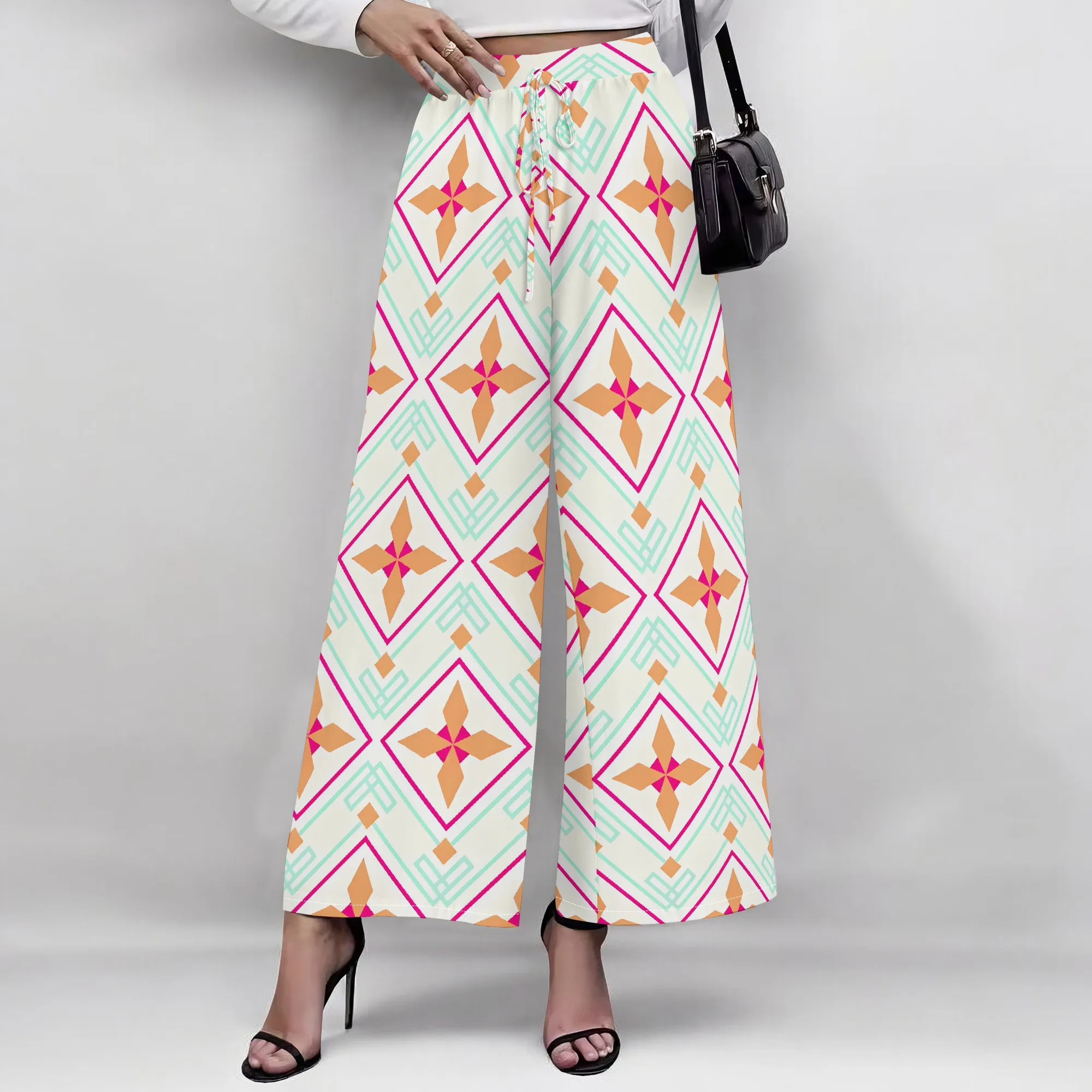 Ladies' 2025 Spring/Summer New Style Bohemian Custom High Waist Retro Trendy Casual Beach Slimming Wide Leg Pants Long Pants
