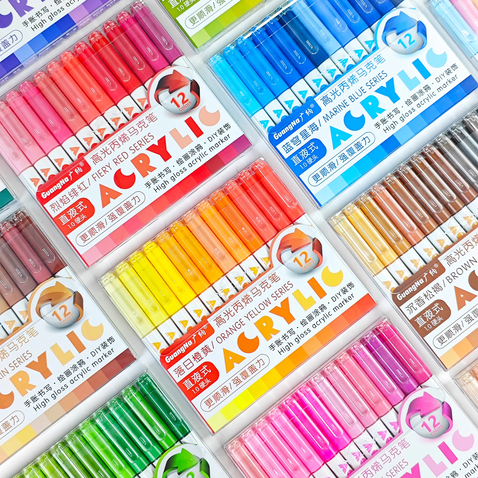 Guangna Brand Marker Pens 288 Colors/168/72/12 Colors (24 Color Themes) Gel Pen Set - Neutral Colors (1.0mm), High-Gloss Acrylic Paint Marker Pens, Colored Marker Set, Fine Tip Ballpoint Pen, Perfect for Writing and Sketching with Vibrant Colors, Smooth Writing, Suitable for Drawing, Highlighting, Note-Taking, Creating Manuals, and Office Use