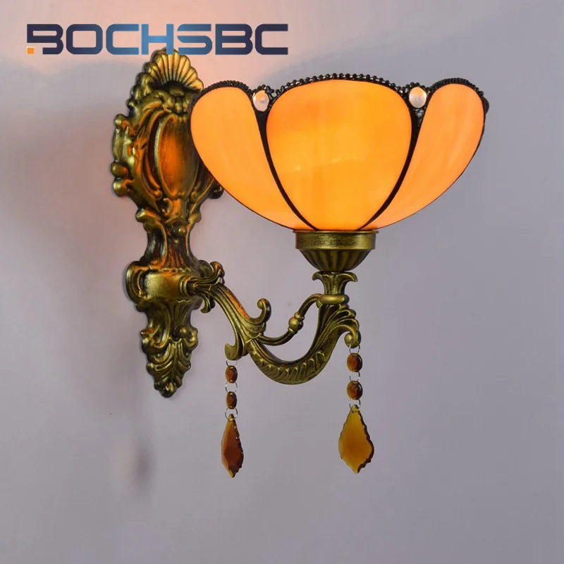 

BOCHSBC Tiffany style stained glass Garden crystal wall light Hotel Restaurant bedroom bed wall lamp corridor balcony LED decor