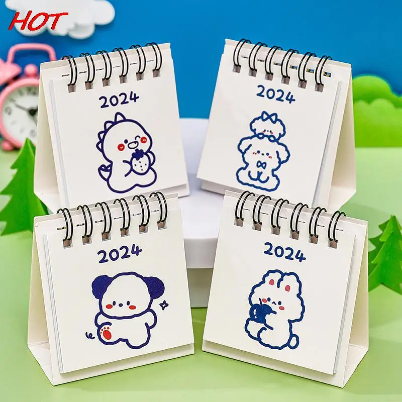 2024 Year Simple Ins Small Desk Calendar Student Desktop Cute Cartoon Dog Rabbit Mini Note Memo Calendar Study Office Calendar