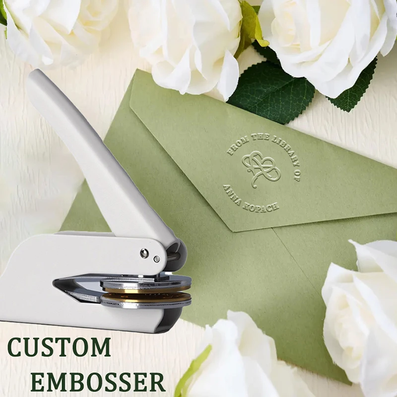 Personalisierter Buch-Embosser, individuelle Bibliothek, Buch-Embosser, Stempel Ihres eigenen Textes oder Logo-Designs für Bücher, Visitenkarten, Papier, Heimwerken