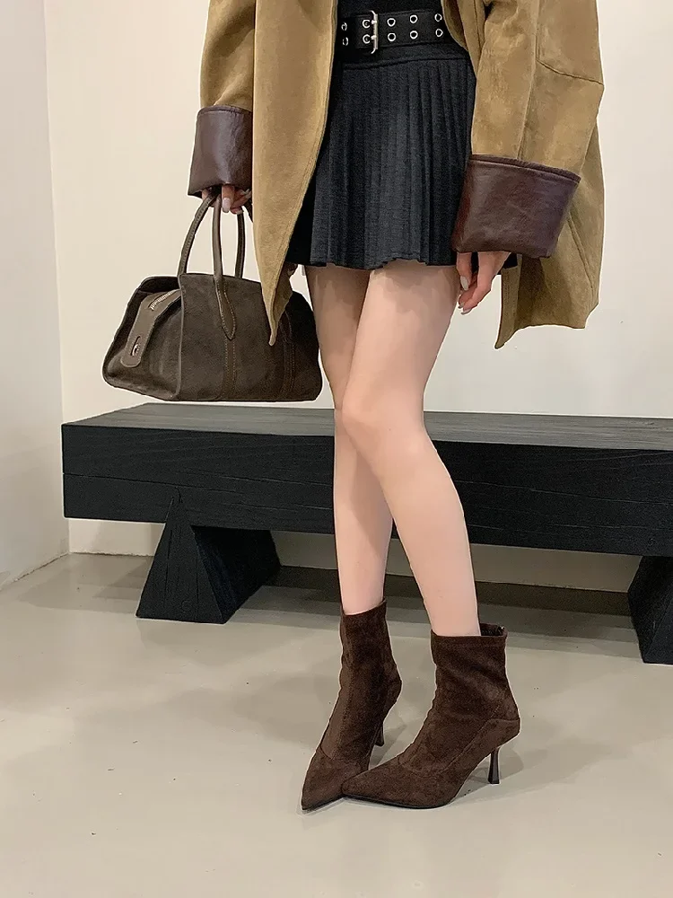 Eilyken Women Ankle Boots Sexy Thin High Heels Pointed Toe Female Shoes Spring Autumn Zipper Chelsea Short Booties