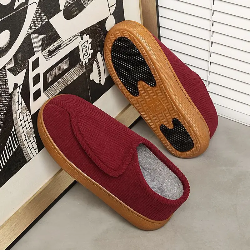 Unisex Fall Winter Indoor Cotton Slippers Light Lining Non-Slip Thick Bottom Closed Back Footwear