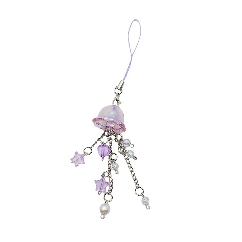 Cartoon Cellphone Chain Keyring Phone Strap Jellyfish Phone Charm Cute DIY Accessories Fringe Pendant Keychain With Bead