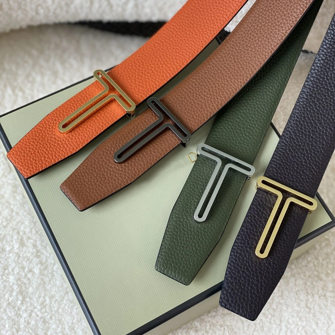 고품질 최고급 명품 디자이너 브랜드 T버클 벨트 2025 양면 남성용 정품 가죽 데님 벨트 비즈니스 3.8CM TF01