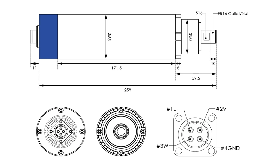 G-Penny 220V 1,5kW ER16 65mm luftgekühlter Spindelmotor 4 Stück Lager 400Hz 24000U/min für CNC-Holzbearbeitung – Detail 3