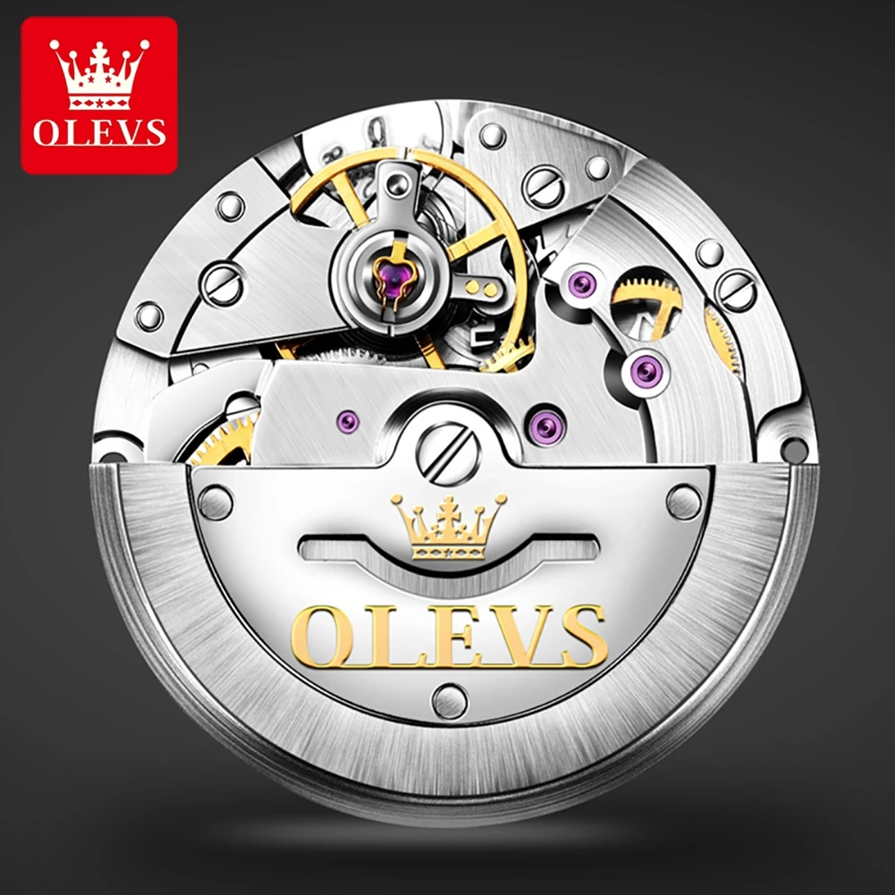 OLEVS 6653 Business Mechanical Watch Gift Round-dial Stainless Steel Watchband Week Display Calendar