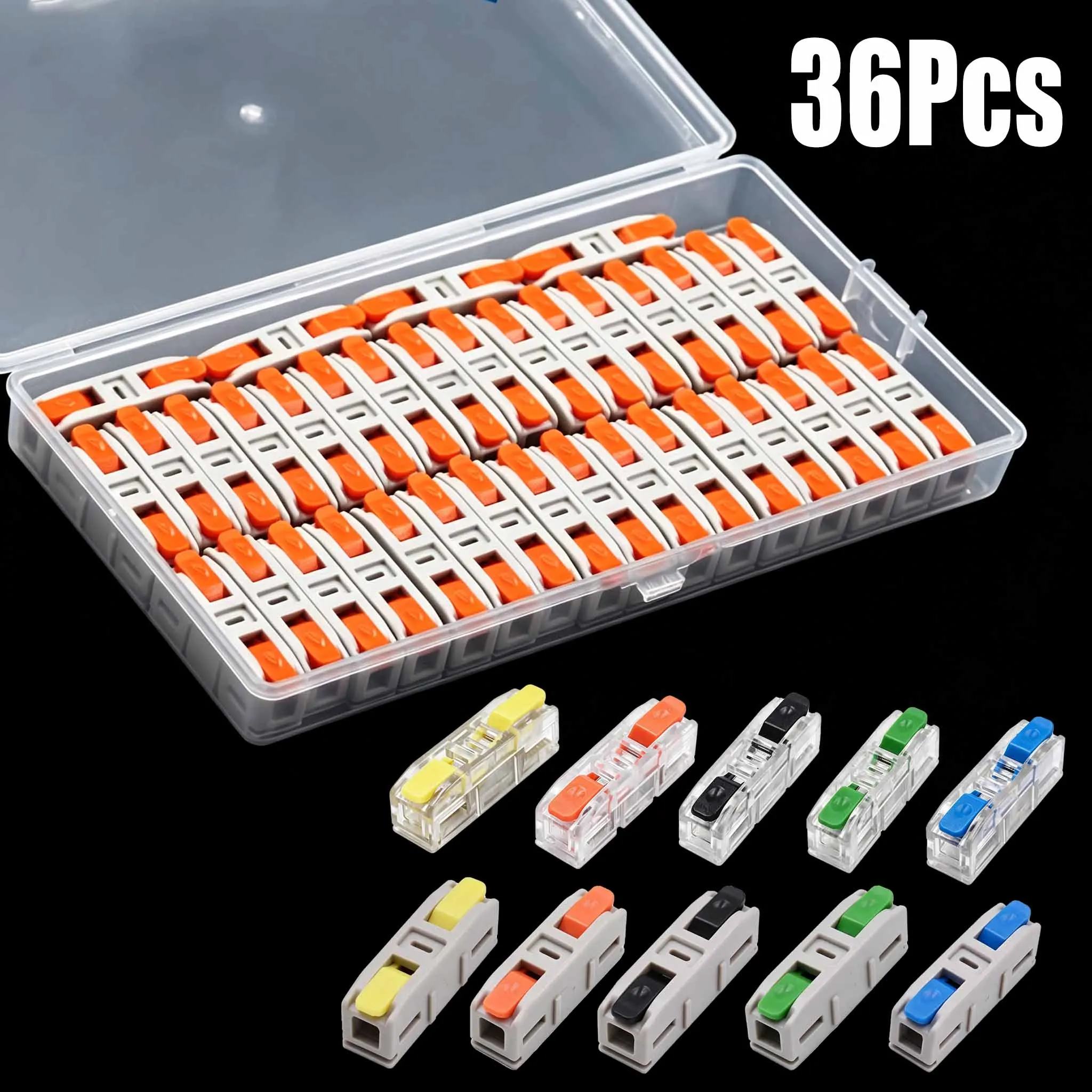 36PCS Push-in Quick Wire Connectors Universal Compact Splicing Terminal Blocks Home Electrical Cable Wiring Connectors Box