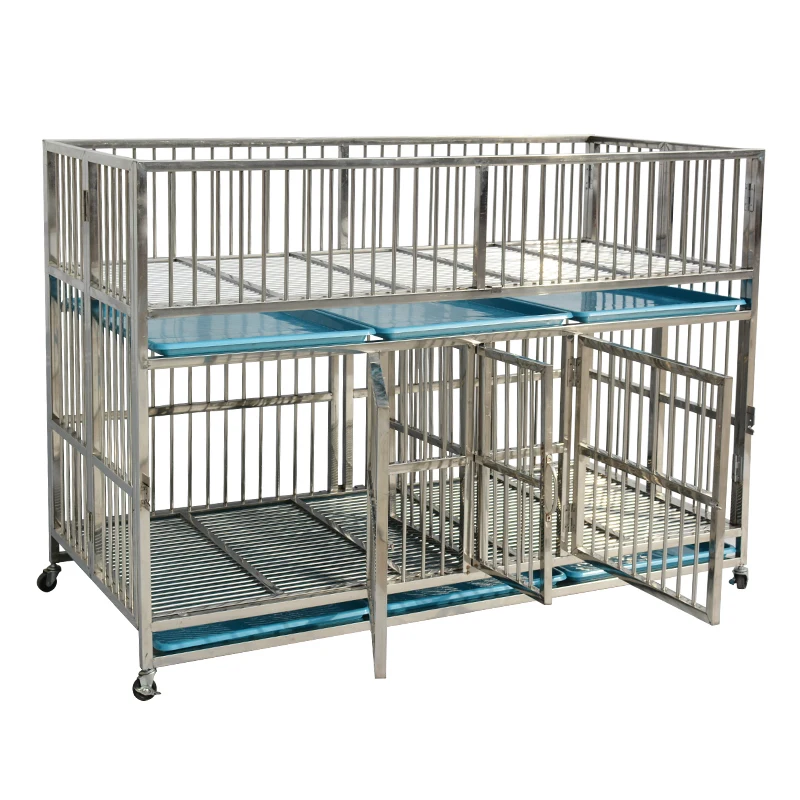 

Stainless steel dog cage folding mother and child cage pet store double layer medium and small dog running cage